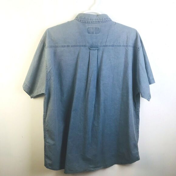 Trail Designs Travel Shirt Men's XL Blue Short Sleeves Outdoors Denim Cotton - Picture 9 of 9